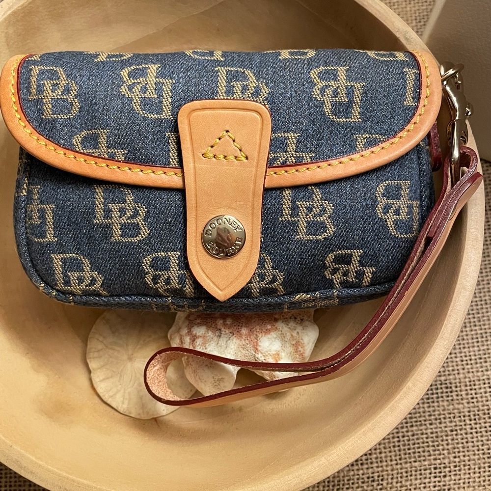 Dooney & Bourke Monogram Wristlet - Blue and Tan
